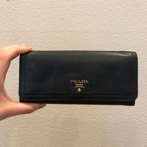 PRADA black leather continental wallet